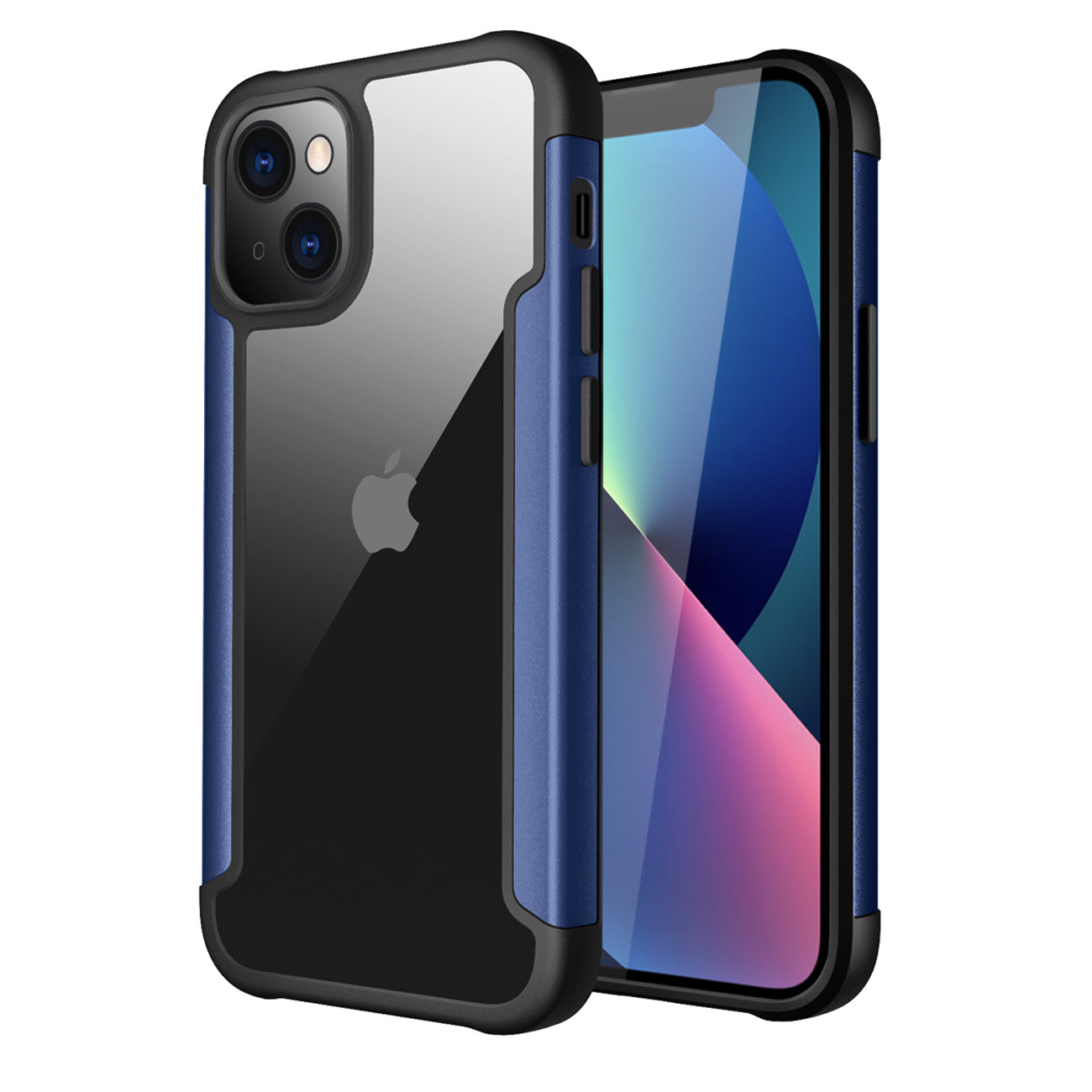 High Quality Clean PC,TPU and Metal Bumper Case For iPhone 13 Mini In Blue